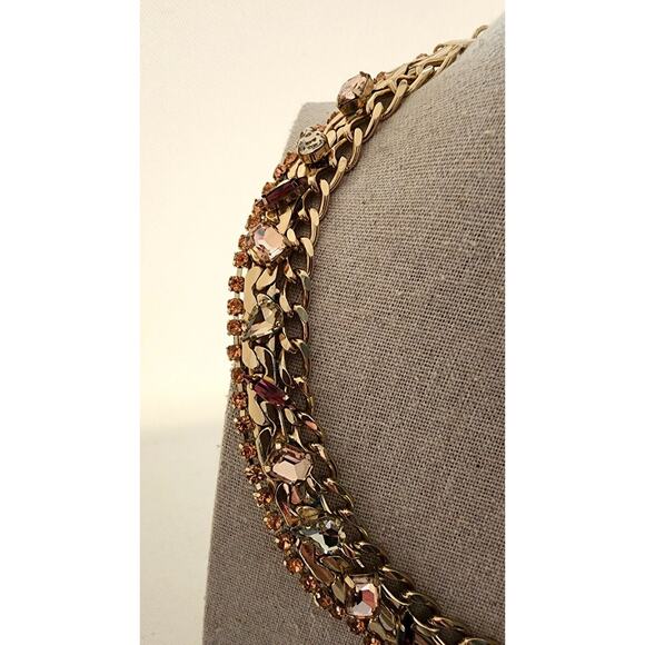 NECKLACE-CHOKER-COLLAR-BANANA REPUBLIC-Gold-Multi Rhinestones-Bling-Classic - Picture 13 of 16